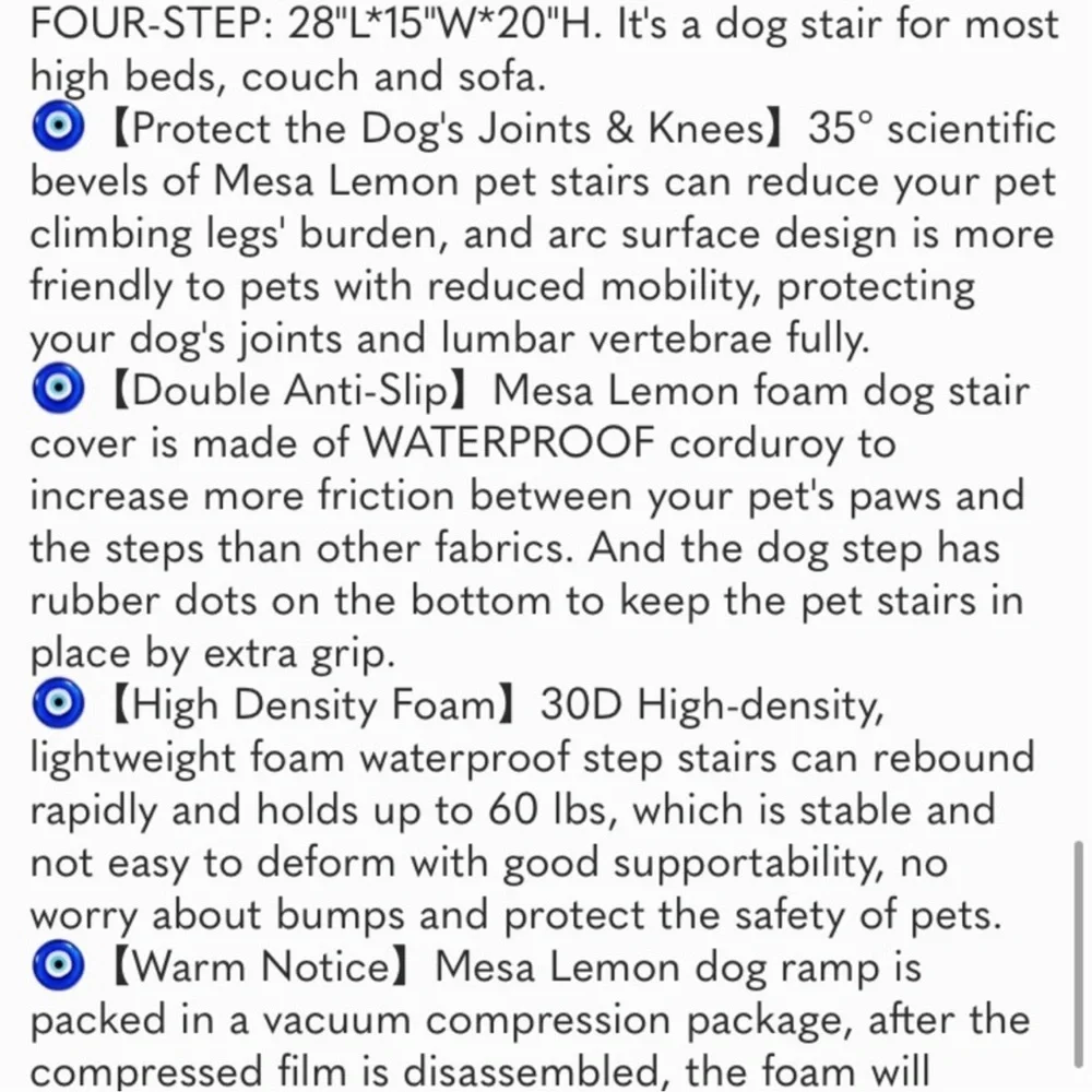 Dog Stairs & Steps for High Beds, 4 Steps High Density Foam Waterproof Dog Ramp